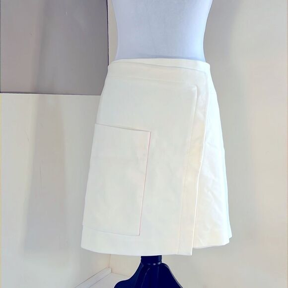 Halston Heritage Super Mod Faux Wrap Mini Skirt with Pocket! Size 14 NWT White - Picture 1 of 11